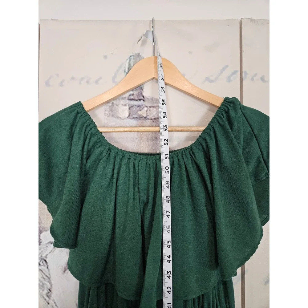 Sarin Mathews Maxi Dress M Green Off Shoulder Ruffle Side Slit Boho Cottagecore
